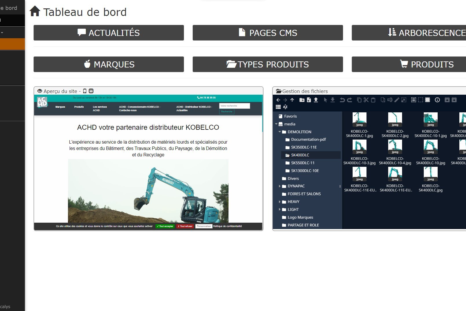 Back-office ArteZya, gestion de catalogue intégrée