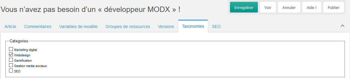créer des taxonomies avec modx