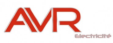 Logo réalisé pour AVR Electricité, décliné sur cartes de visites vernis sélectif, site web et marquage véhicule
