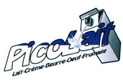 l'ancien logo de la société Picolait réflète les produits distribuées à l'époque, le lait est les fromages
