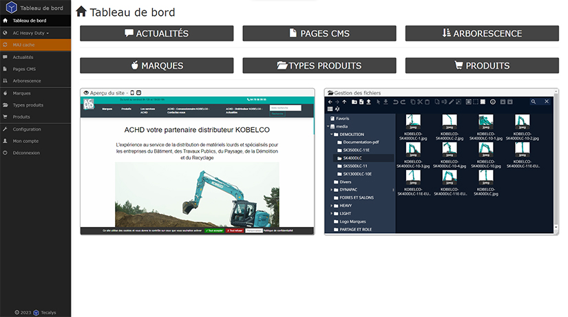 Back-office ArteZya, gestion de catalogue intégrée