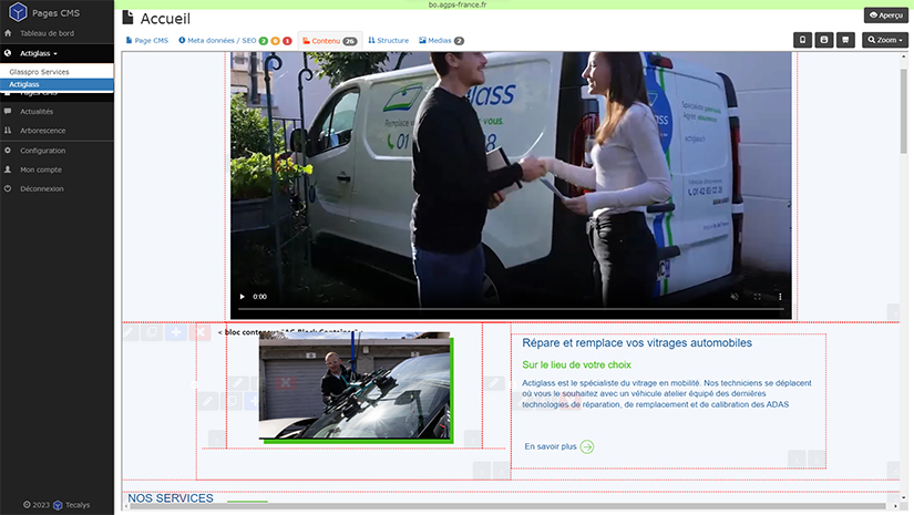 Back-office ArteZya, gestion des blocs et SEO