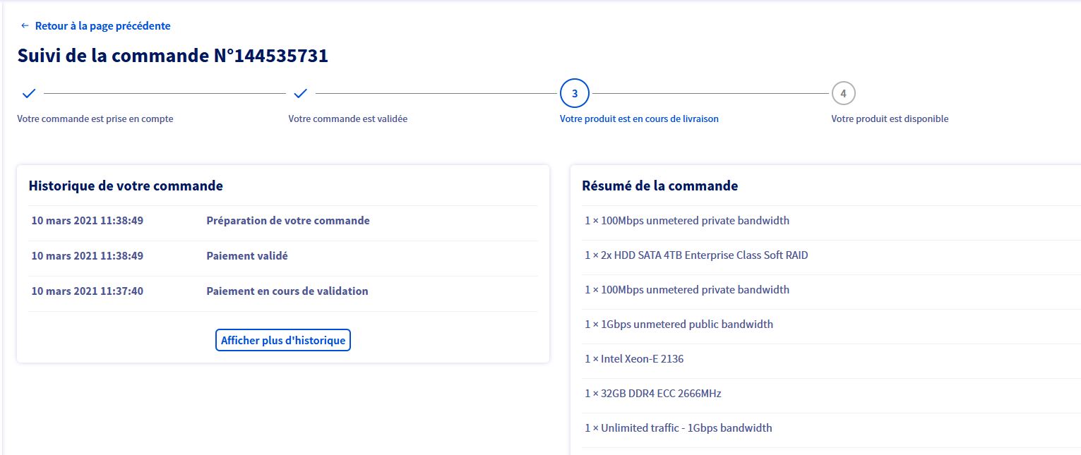Livraision de serveur chez OVH